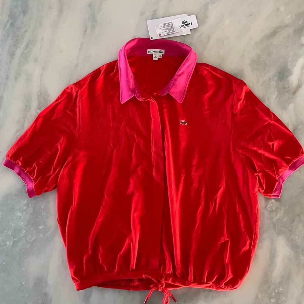 Lacoste Red / Pink Polo Top Drawstring Waist Woman’s Size 12 - Picture 5 of 8